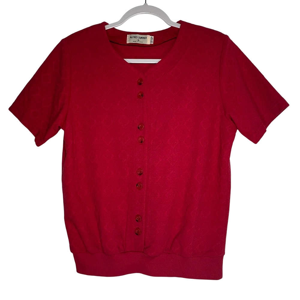 Alfred Dunner Red Short-Sleeve Button Front Knit Top